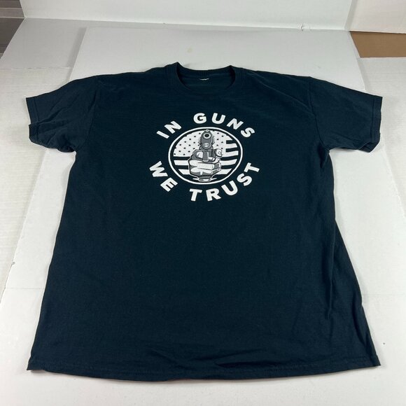In Guns We Trust Shirt Adult Medium Black Faded Graphic Print Short Sleeve Tee - Picture 1 of 9